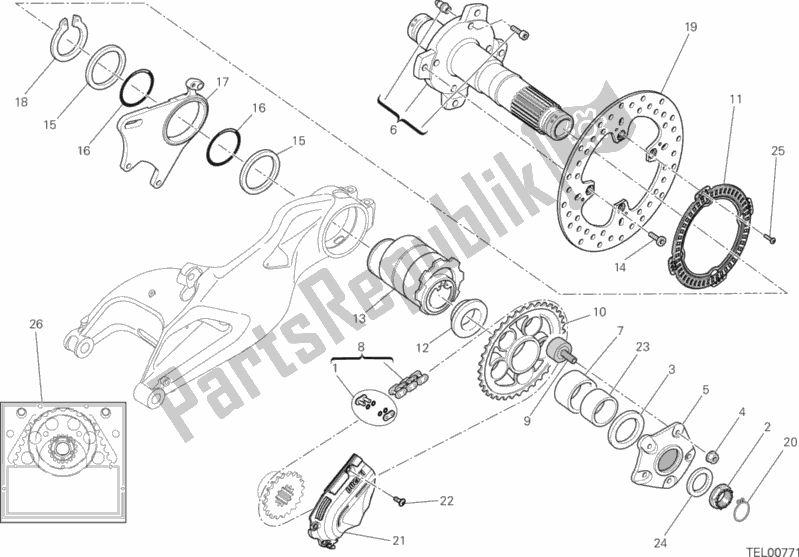 Alle onderdelen voor de Naaf, Achterwiel van de Ducati Hypermotard Hyperstrada Thailand 821 2015